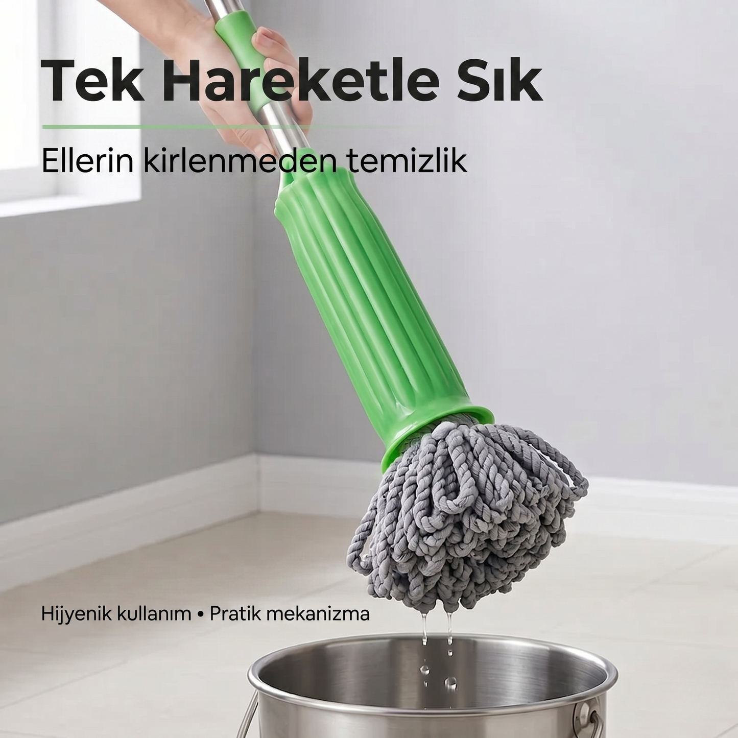 Klaris™ Pro - Paslanmaz Çelik Gövdeli Kendinden Sıkmalı Yeni Nesil Mop