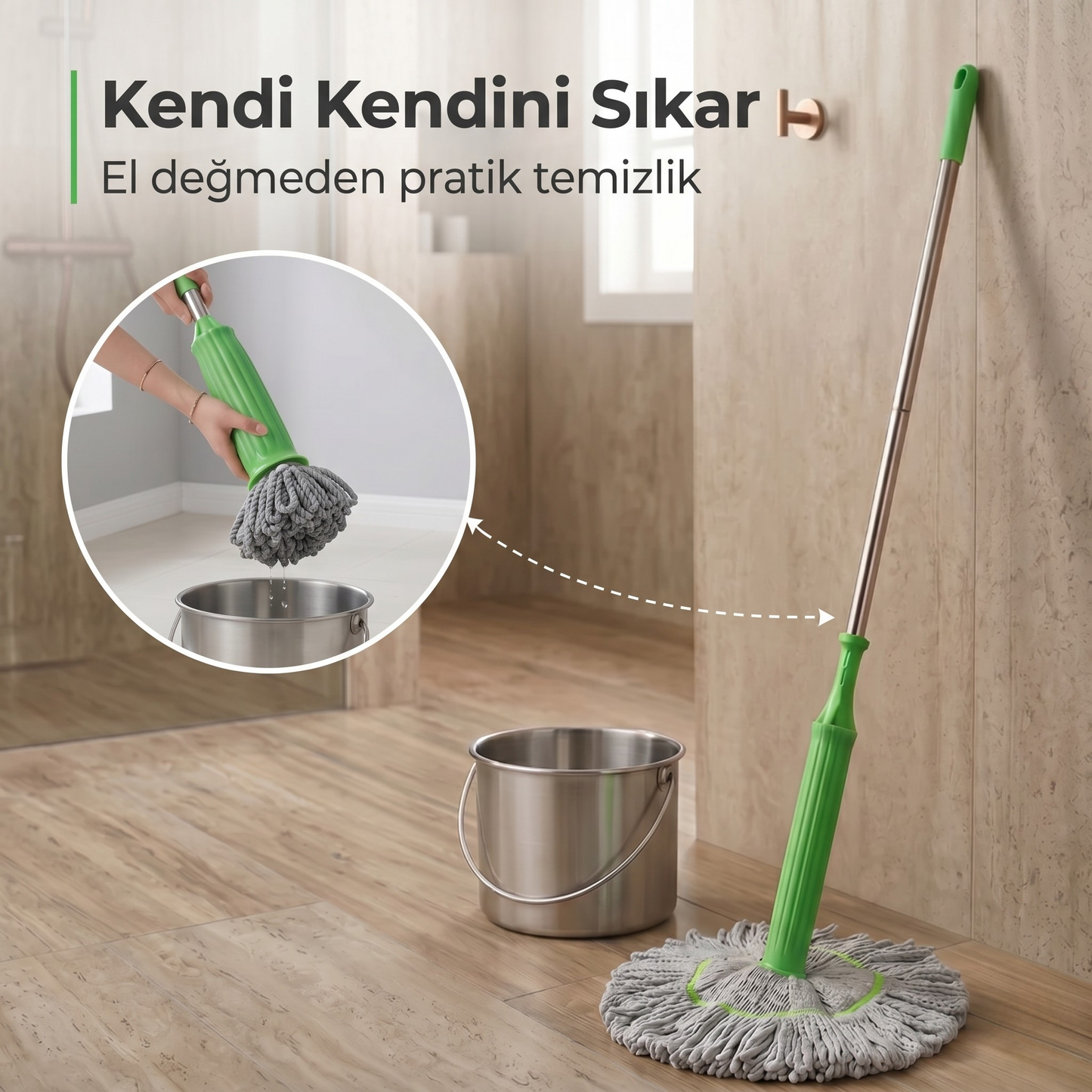 Klaris™ Pro - Paslanmaz Çelik Gövdeli Kendinden Sıkmalı Yeni Nesil Mop